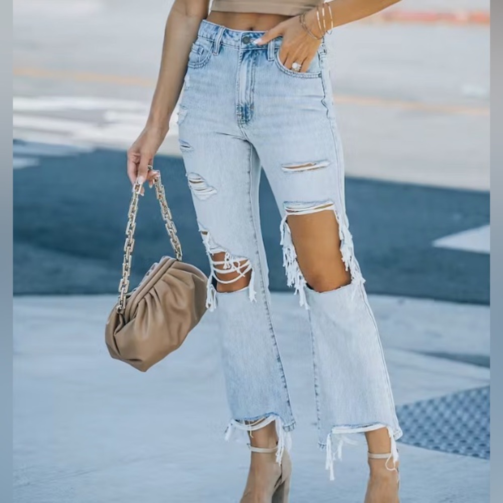 Vici High Rise Distressed Cropped Jeans
